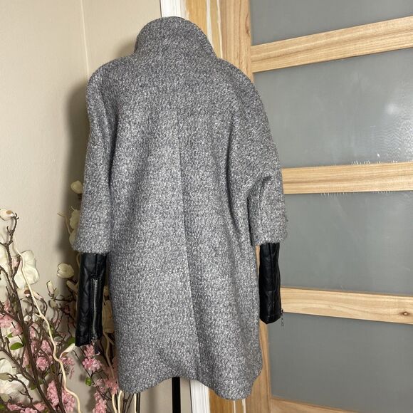 Vince Camuto Womens Small S Grey Black Wool Blend Jacket Coat Faux Leather - Picture 6 of 8